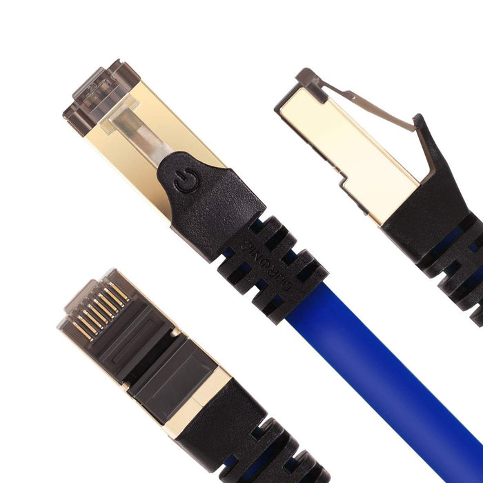 Duronic CAT8 BE 3 m | Cavo di Rete ethernet schermato S/FTP blu | Cavo ethernet Patch superveloce | Supporta fino a 2 GHz / 2000 MHz | Connettori RJ45 | Trasmissione dati 40 gigabit