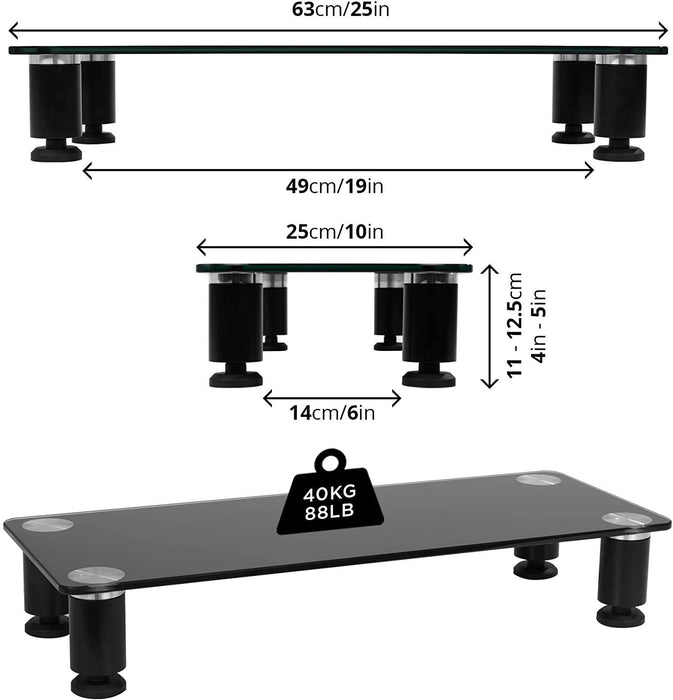 Duronic DM051 Supporto monitor scrivania dimensioni 62 x 24 cm - Supporto da tavolo in vetro temperato per monitor e Laptop - Capacità 40kg - Mensola ergonomica per scrivania