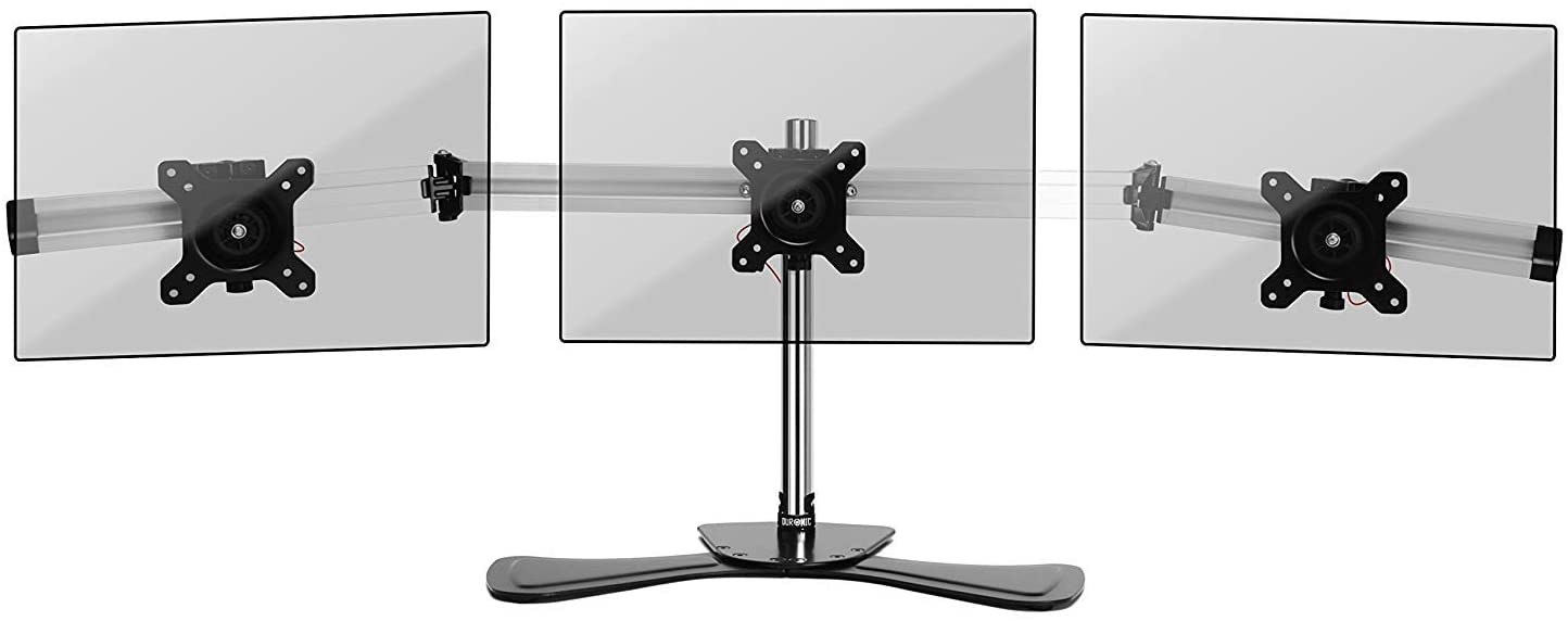 Duronic DM753 Supporto per 3 monitor - Base in acciaio per schermi fino a 24" - Altezza regolabile - Guida in alluminio per schermi fino a 8 kg - Inclinazione +/-15° - Rotazione schermi 360°