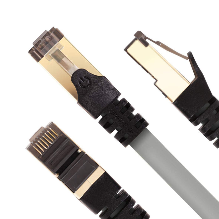Duronic CAT8 GY 1 m | Cavo di Rete ethernet schermato S/FTP Grigio | Cavo ethernet Patch superveloce | Supporta fino a 2 GHz / 2000 MHz | Connettori RJ45 | Trasmissione dati 40 gigabit