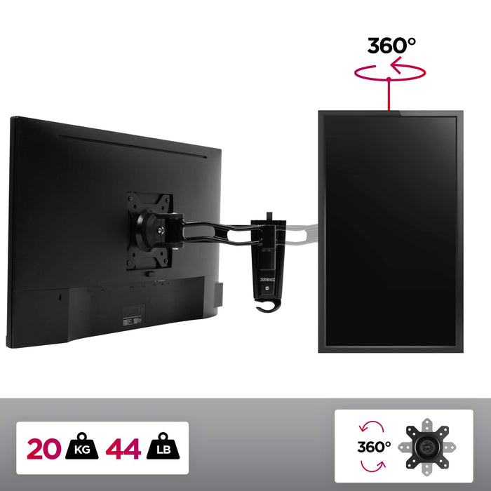 Duronic DM35W1X2 Supporto monitor da parete | Per schermi da 13 a 30 pollici | Inclinazione regolabile | Capacità 20 kg |VESA 70 100 | Supporto ergonomico murale | Con ganci gestione cavi | Universale
