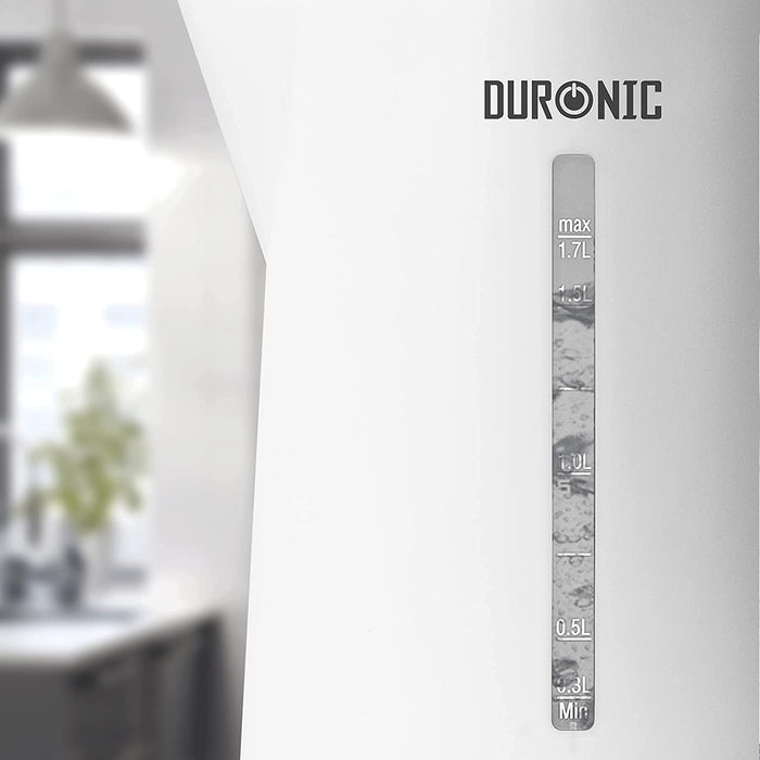 Duronic EK17 BK Bollitore acqua elettrico 2200W | Capacità 1,7 L | Spegnimento automatico | Base rotazione 360° | Filtro anticalcare | Bolli acqua bianco | Per Acqua Tè Tisane Caffè | Compatto