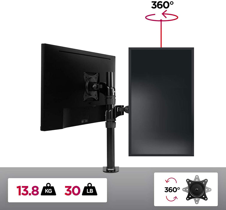 Duronic DM451X1 BK Braccio per un monitor da 15 a 27 pollici | Supporto per schermo singolo | Inclinazione e altezza regolabile | VESA 75 100 | Supporto monitor PC ergonomico con morsetto