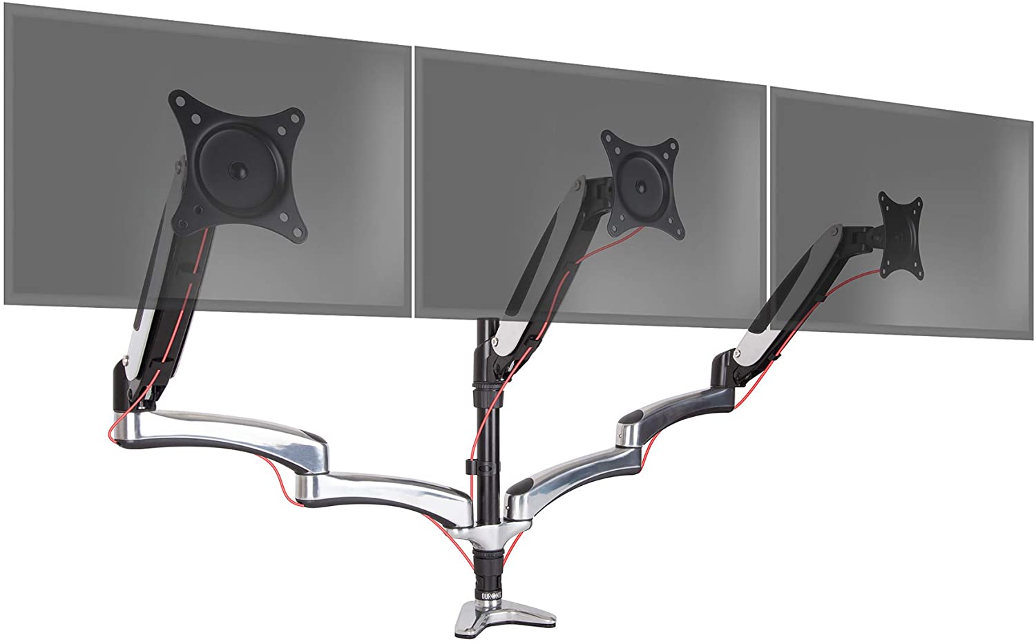 Duronic DM653 BK Braccio per 3 monitor da 15 a 27 pollici | Supporto schermi triplo | Inclinazione e altezza regolabile | VESA 75 100 | Supporto monitor con tensione gas per PC | Con morsetto