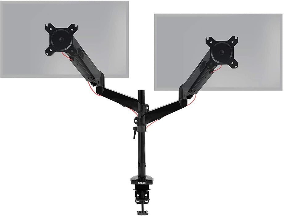 Duronic DMG52 Supporto da scrivania per 2 monitor 15  27 staffa schermo con due braccia regolazione a gas morsetto tavolo VESA MAX 100 x 100mm acciaio INOX portata 8kg