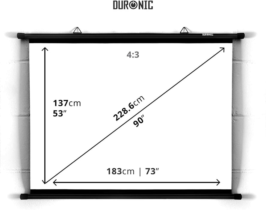 Duronic BPS90 4:3 Telo Proiettore 90 pollici, Schermo per proiettore, Telo da proiezione interno esterno, Home theater cinema Full HD 3D 4K, Schermo di proiezione anti pieghe per casa ufficio scuola