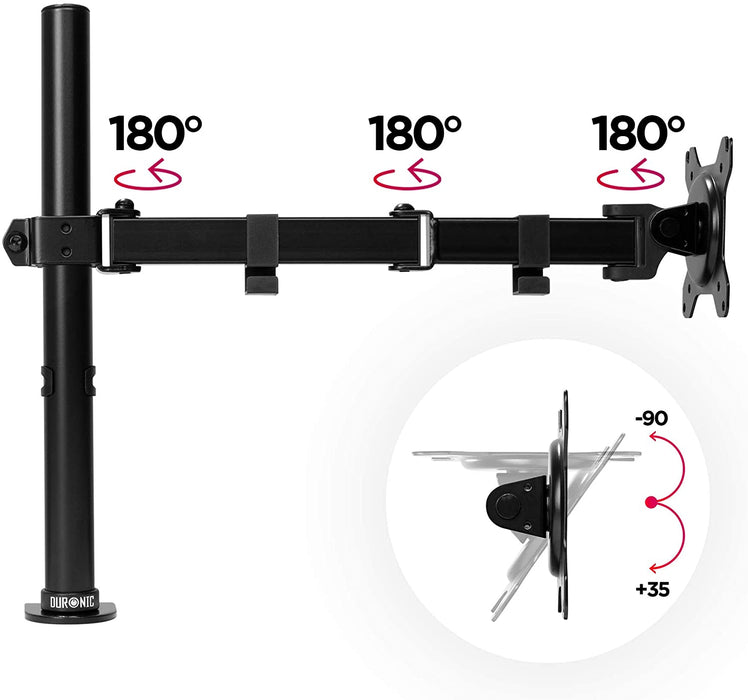 Duronic DM151X3 BK Supporto da scrivania per monitor 1332 | 8 kg con braccio estensore | Altezza regolabile | Inclinazione -15°/+15°, rotazione 180°, rotazione 360°| VESA 75/100