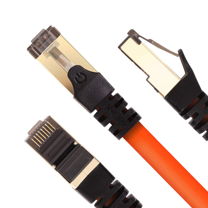 Duronic CAT8 OE 10 m | Cavo di Rete ethernet schermato S/FTP Arancione | Cavo ethernet Patch superveloce | Supporta fino a 2 GHz / 2000 MHz | Connettori RJ45 | Trasmissione dati 40 gigabit