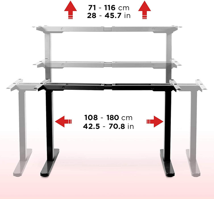 Duronic TM22 BK Telaio per scrivania elettrico - Altezza regolabile 71 - 116 cm - Postazione di lavoro ergonomica  Funzione memoria - 2 Livelli - Meccanismo doppio di sollevamento  Nero