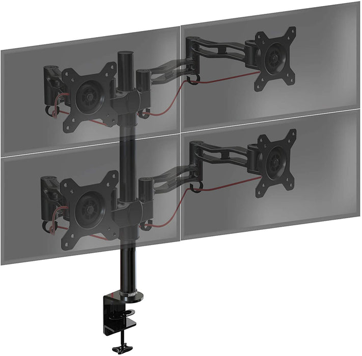 Duronic DM354 BK Braccio per 4 monitor da 13 a 27 pollici | Supporto schermi doppio | Inclinazione e altezza regolabile | VESA 75 100 | Supporto monitor ergonomico doppio articolato per PC nero