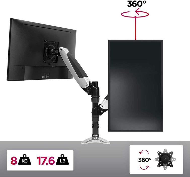 Duronic DM651X1 BK Braccio per un monitor da 15 a 27 pollici | Supporto per schermo singolo | Inclinazione e altezza regolabile | VESA 75 100 | Supporto monitor con tensione gas per PC | Con morsetto