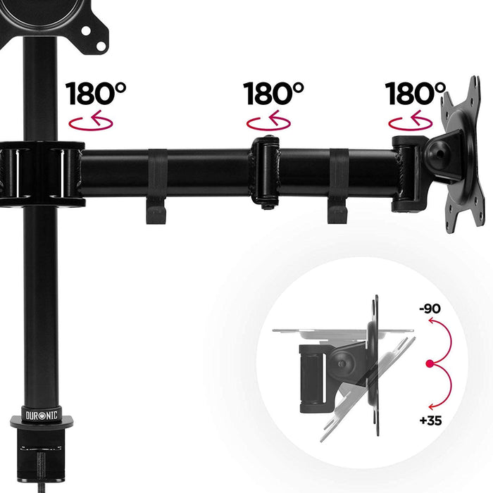 Duronic DM253 BK Braccio per 3 monitor da 13 a 27 pollici | Supporto schermi triplo | Inclinazione e altezza regolabile | VESA 75 100 | Supporto monitor ergonomico doppio articolato per PC e morsetto