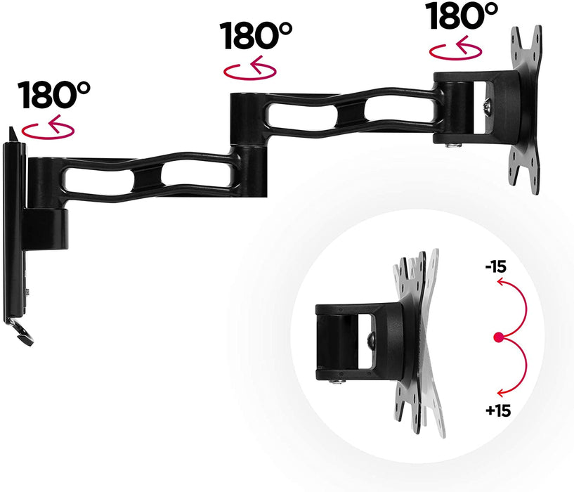 Duronic DM35W1X3 Supporto monitor da parete | Per schermi da 13 a 30 pollici | Inclinazione regolabile | Capacità 20 kg |VESA 70 100 | Supporto ergonomico murale | Con ganci gestione cavi | Universale
