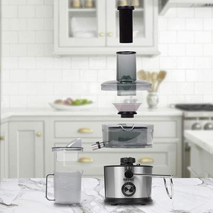 Duronic JE7C Centrifuga per frutta e verdura 800 W  Largo tubo di inserimento 85 mm per frutta intera - 2 velocità - contenitore polpa e caraffa per succhi  Per gustosi succhi di frutta o verdura