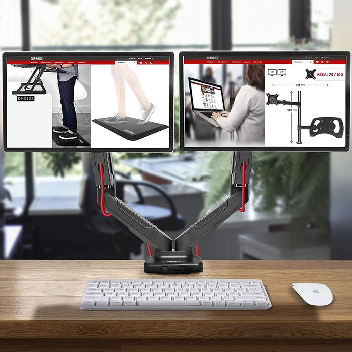 Duronic DMDC52 Supporto da scrivania per 2 monitor 13  24 staffa schermo due braccia estensori regolazione a gas morsetto tavolo VESA MAX 100 x 100mm struttura acciaio INOX portata 6.5kg