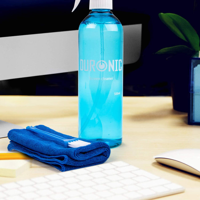 Duronic SCK103 Kit di pulizia - Flacone da 500ml con panno in microfibra e pennello - Detergente liquido PH neutro per monitor TV PC LCD smartphone - Non lascia aloni o macchie