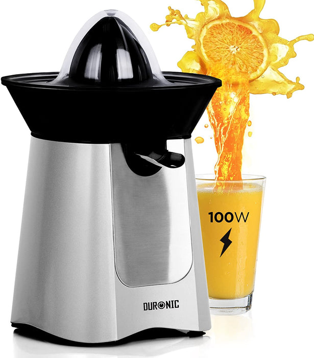 Duronic JE6 SR Spremiagrumi elettrico 100W, Estrattore in acciaio inox, Spremiagrumi automatico con filtro, Spremitore con 2 coni, per succo di arancia limone lime pompelmo, Beccuccio anti-goccia