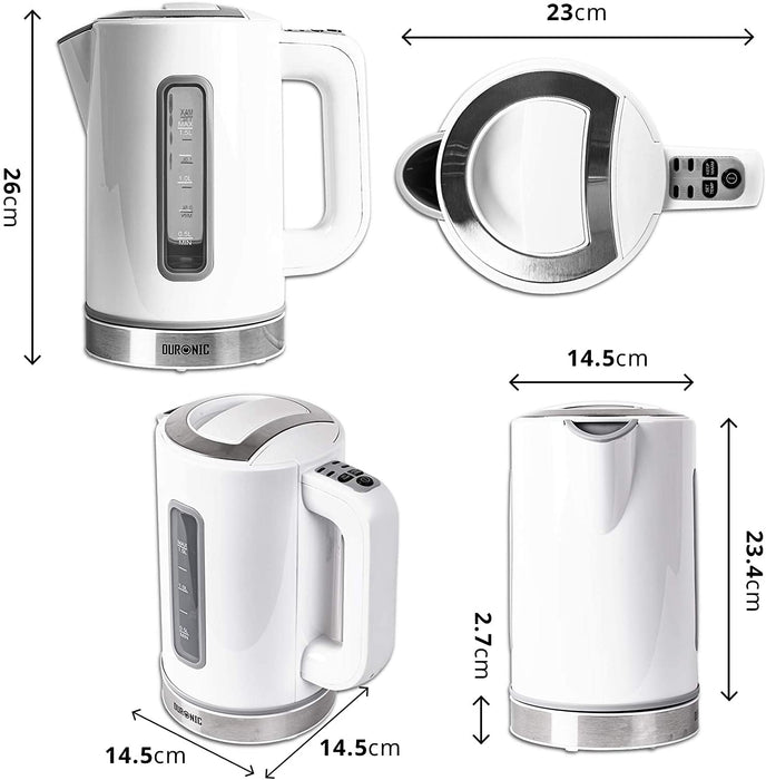 Duronic EK30 WE Bollitore acqua elettrico 2200W | Capacità 1,5 L | Temperatura regolabile da 40°C a 100°C | Spegnimento automatico | Funzione mantenimento temperatura | Per Acqua Tè Caffè | Bianco