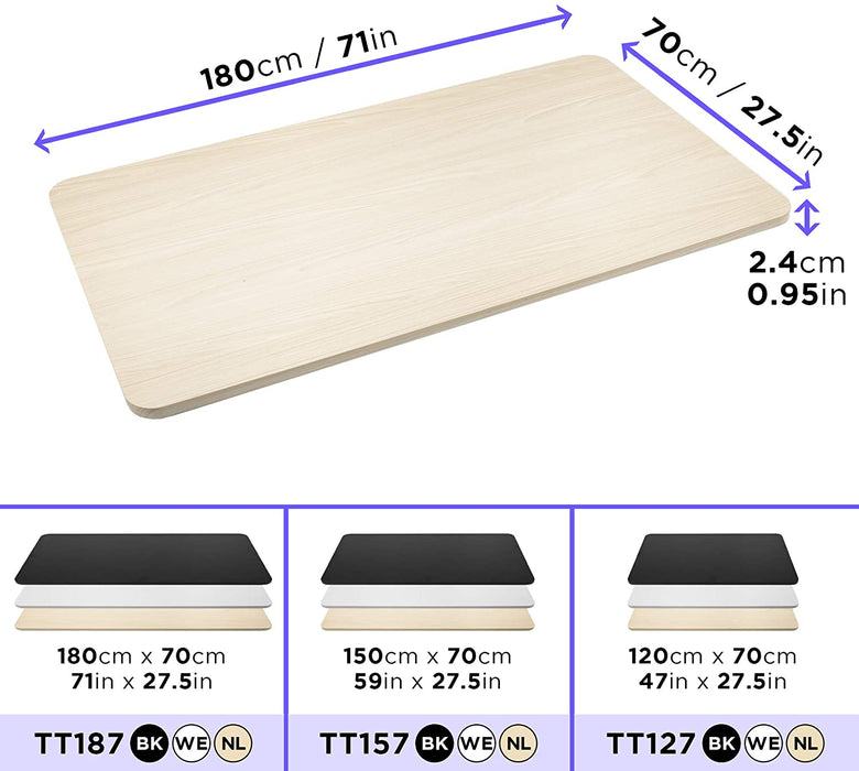 Duronic TT187 NL - superficie superiore in MDF da 180 x 70 cm che si attacca a un telaio da scrivania| Telaio venduto separatamente| Abbinabile a qualsiasi telaio