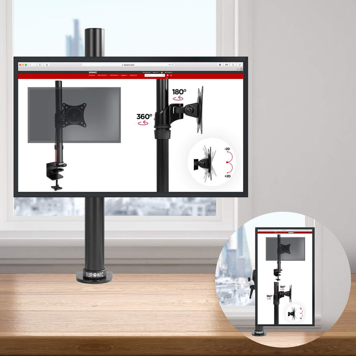 Duronic DM351X1 BK Braccio per un monitor da 13 a 27 pollici | Supporto per schermo singolo | Inclinazione e altezza regolabile | VESA 75 100 | Supporto monitor PC ergonomico con morsetto