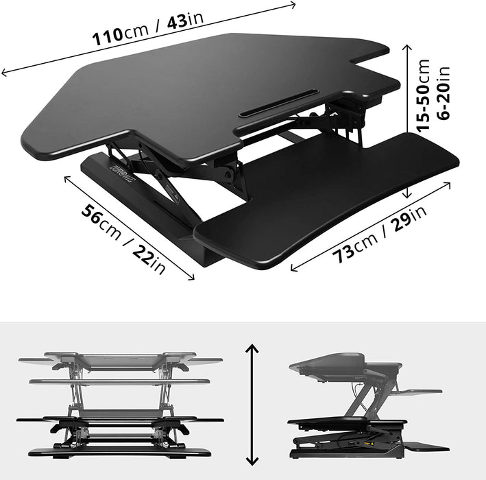 Duronic DM05D5 BK Postazione da lavoro per computer con ampia piattaforma 100 cm scrivania ufficio per pc monitor tastiera  altezza regolabile da 15 a 50 cm  compatibile con supporti monitor