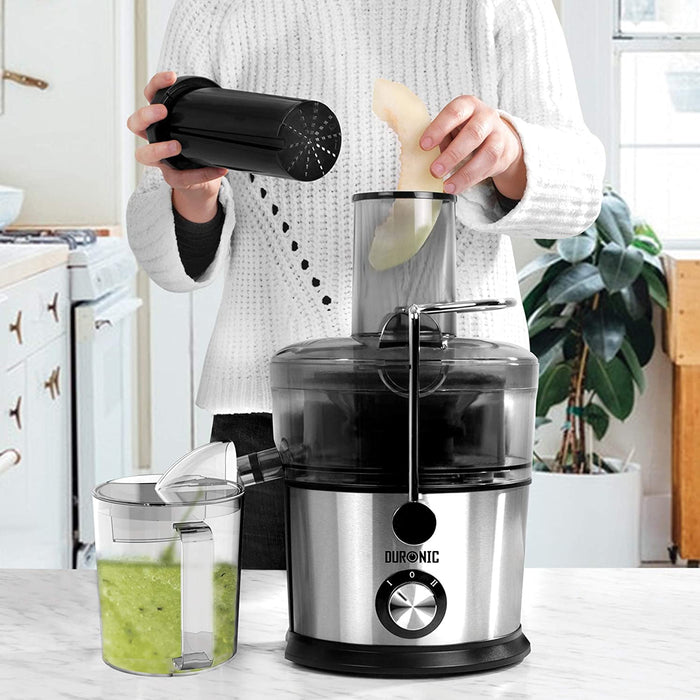 Duronic JE7C Centrifuga per frutta e verdura 800 W  Largo tubo di inserimento 85 mm per frutta intera - 2 velocità - contenitore polpa e caraffa per succhi  Per gustosi succhi di frutta o verdura