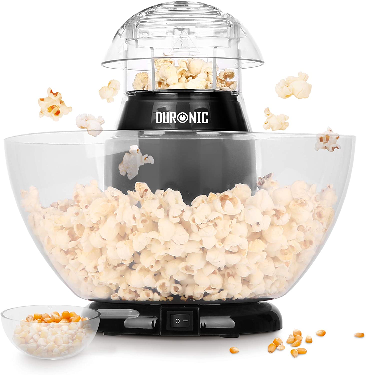 Duronic POP50 BK Macchina per Popcorn ad aria calda Capacità di 50 g con ciotola rimovibile Senza grassi o oli Pop-corn senza olio Basso contenuto calorico