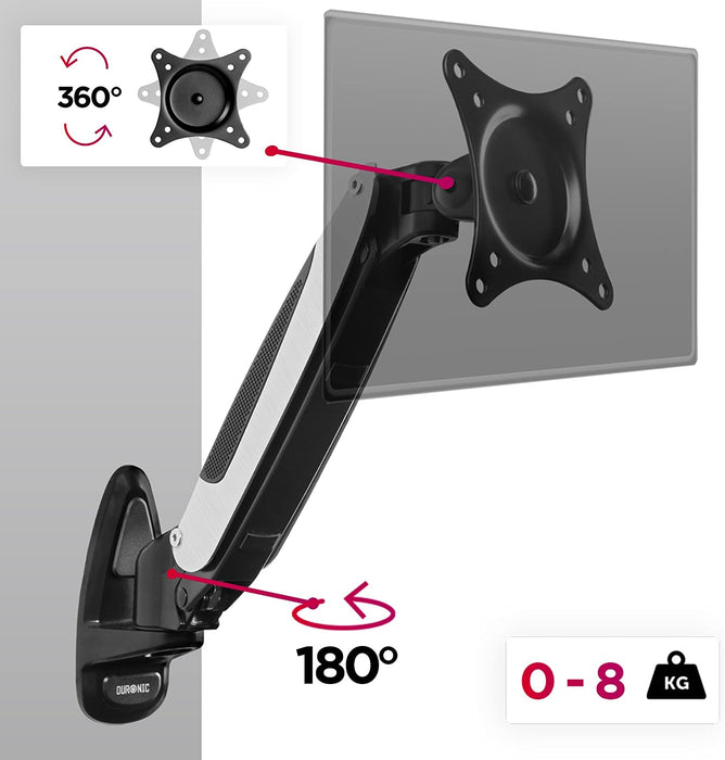 Duronic DM65W1X1 Supporto monitor da parete | Per schermi da 15 a 27 pollici | Inclinazione regolabile | Capacità 8 kg |VESA 70 100 | Supporto ergonomico murale | Con ganci gestione cavi | Universale