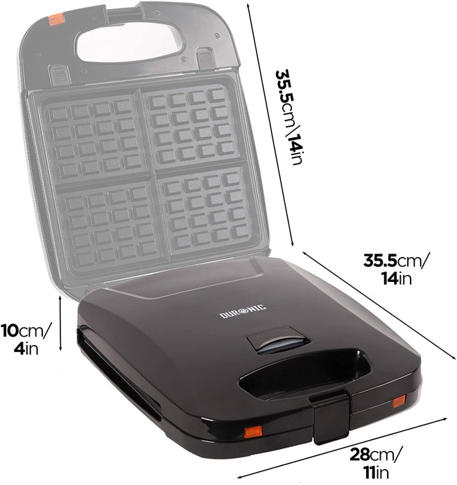 Duronic WM60 Piastra per Waffle | Macchina per 4 Waffle | Piastra per Cialde 1200W | Piastra di cottura antiaderente rimovibile | Controllato autimatico della temperatura | Piastra per Waffle Belga
