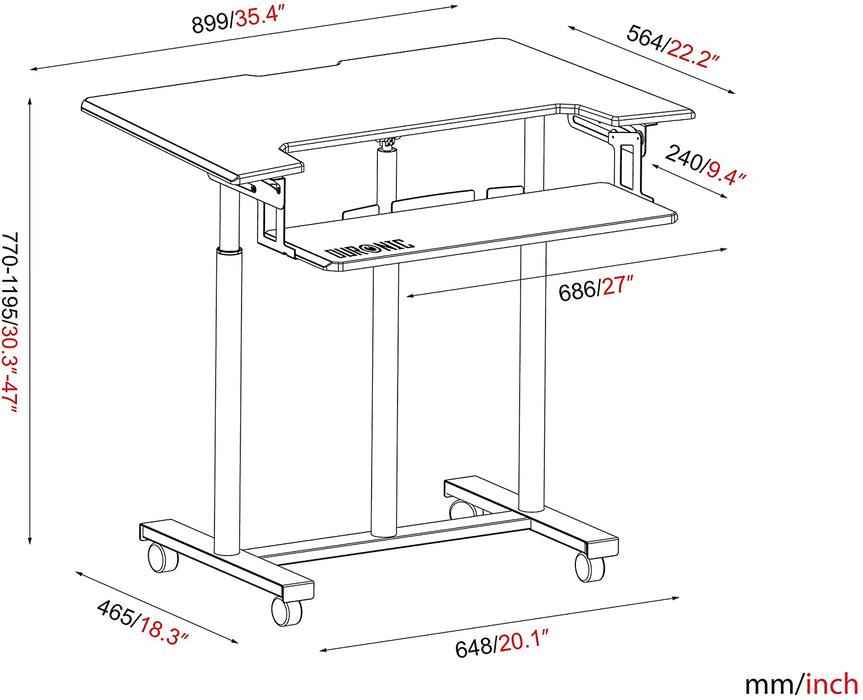 Duronic DM03ST1 BK Postazione di Lavoro  Postazione di Lavoro Portatile - Per Monitor e Notebook con Supporto per Tastiera  Altezza Regolabile 77 - 119.5 cm  Compatibile con Supporti monito Duronic
