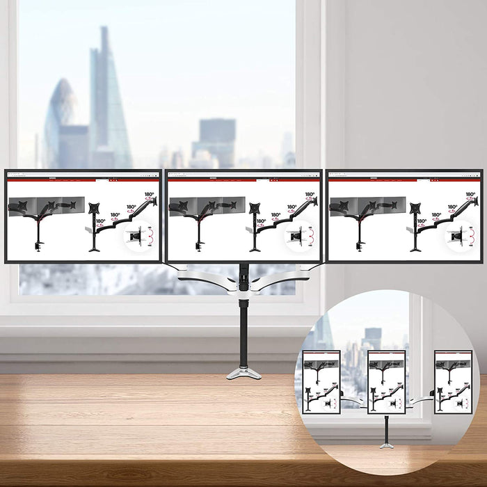 Duronic DM653 BK Braccio per 3 monitor da 15 a 27 pollici | Supporto schermi triplo | Inclinazione e altezza regolabile | VESA 75 100 | Supporto monitor con tensione gas per PC | Con morsetto