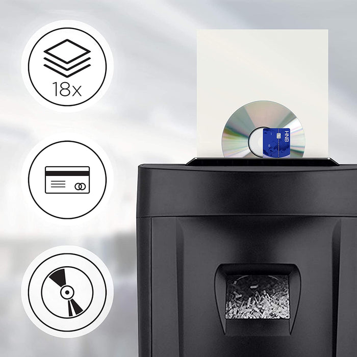 Duronic PS991 Distruggidocumenti 18 fogli A4 - Taglio incrociato 4x28 mm - Capacità 31L - Funzione distruggi carte di credito e CD  Ideale per casa e ufficio