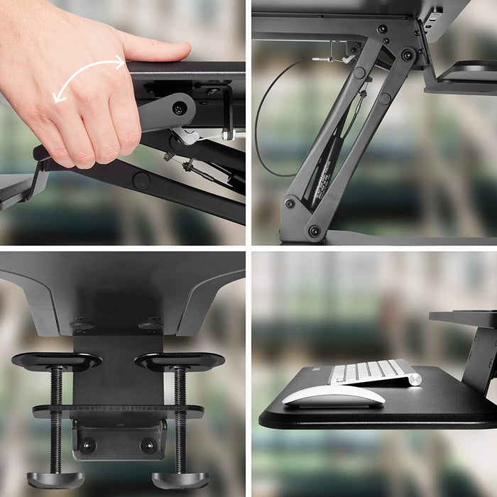 Duronic DM05D13 BK Postazione da lavoro per computer con ampia piattaforma 64 cm scrivania ufficio per pc monitor tastiera  altezza regolabile da 12 a 40 cm  fissaggio a morsetto