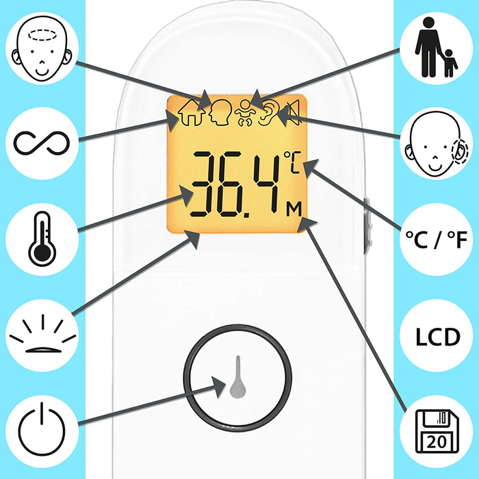 Duronic IRT3W Termometro Digitale infrarossi 3 in 1 | Misura temperatura da fronte orecchio e ambiente | Termometro medico digitale retroilluminato senza contatto per neonati bambini adulti e oggetti