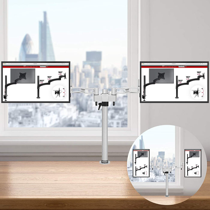 Duronic DM352 SR Braccio per 2 monitor da 13 a 27 pollici | Supporto schermi doppio | Inclinazione e altezza regolabile | VESA 75 100 | Supporto monitor ergonomico doppio articolato per PC argento