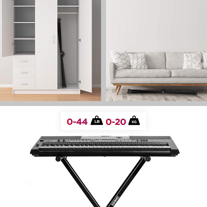 Duronic KS2B Supporto per tastiera musicale con 7 livelli di altezza | Per tastiere fino a 20kg | Cinghie di fissaggio | Supporto rinforzato doppia X per pianoforte digitale | Apertura veloce
