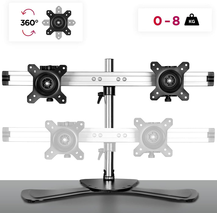 Duronic DM752 BK Supporto Monitor doppio per 2 schermi fino a 24 pollici, Braccio monitor PC ergonomico fino 8kg, VESA 75/100mm, regolabile altezza inclinazione girevole, per ufficio casa scuola, nero