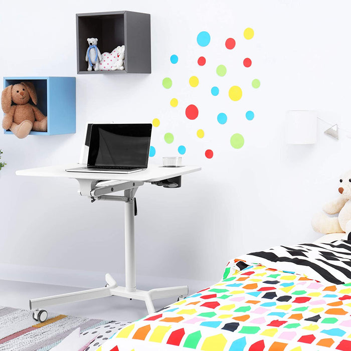 Duronic WPS57 Supporto proiettore e scrivania ergonomica | Altezza regolabile | Piattaforma 70x52 cm | Capacità 10 kg | Tavolo multiuso su ruote | Scrivania con portabicchieri e supporto per tablet