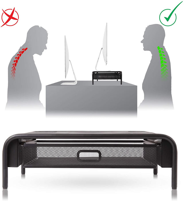 Duronic DM072 Supporto Monitor con cassetto | Capacità 10 kg | Dimensioni 33 cm x 26 cm | Supporto da Tavolo in Metallo | Piattaforma ergonomica per Monitor Laptop Tablet |