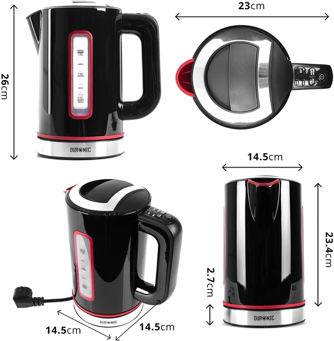 Duronic EK30 BK Bollitore acqua elettrico 2200W | Capacità 1,5 L | Temperatura regolabile da 40°C a 100°C | Spegnimento automatico | Funzione mantenimento temperatura | Per Acqua Tè Tisane Caffè