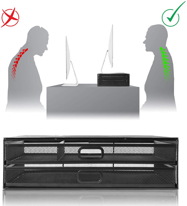 Duronic DM073 Supporto Monitor con 2 cassetti | Capacità 10 kg | Dimensioni 40 cm x 30 cm | Supporto da Tavolo in Metallo | Piattaforma ergonomica per Monitor Laptop Tablet | Con Porta oggetti