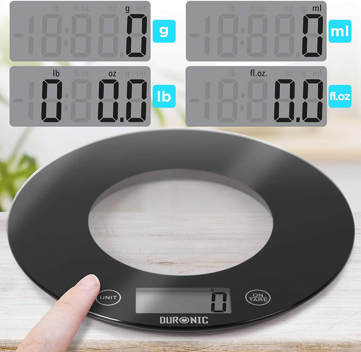 Duronic KS7000 Bilancia da cucina - Bilancia ad alta precisione con display digitale - Portata 1g / 10 kg con ciotola da 2L - Piattaforma nera e trasparente - Funzione Tara