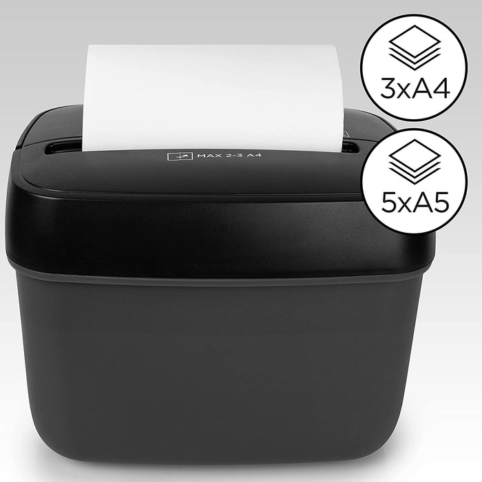 Duronic PS285 Mini Distruggidocumenti | 3 x A4 piegati | Capacità 5 L | Micro frammenti elettrico 180 W | Per casa e ufficio | Distruggi documenti per scrivania | Cestino rimovibile