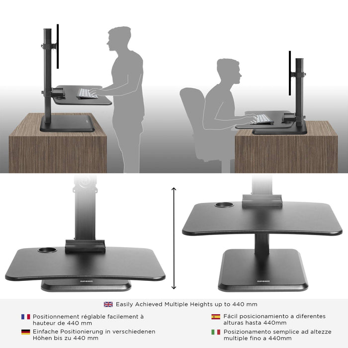 Duronic DM05D14 BKPostazione da lavoro per computer con ampia piattaforma 65 cm scrivania ufficio per pc monitor tastiera altezza regolabile da 72 a 116 cm