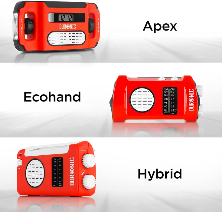 Duronic Apex Radio AM/FM – Ricarica solare, USB o dinamo – torcia – Jack per cuffie e funzione sveglia – Portatile con display digitale retroilluminato – ideale per uso d’emergenza, campeggio, escursioni