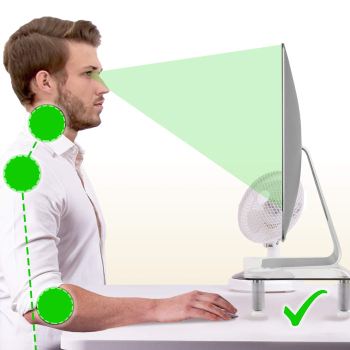 Duronic DM052-3 Supporto monitor scrivania dimensioni 70 x 24 cm - Supporto da tavolo regolabile per monitor e Laptop - Vetro temperato - Capacità 20kg - Mensola ergonomica per scrivania