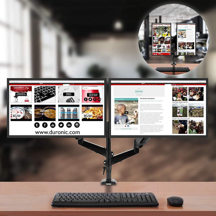Duronic DMG52 Supporto da scrivania per 2 monitor 15  27 staffa schermo con due braccia regolazione a gas morsetto tavolo VESA MAX 100 x 100mm acciaio INOX portata 8kg