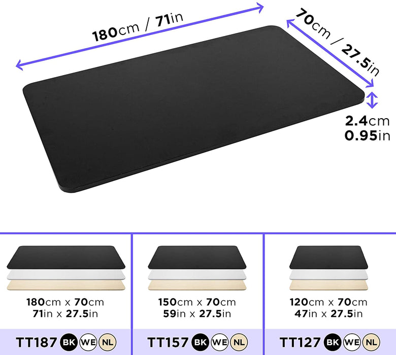 Duronic TT187 BK Piano scrivania  Ripiano scrivania 180 cm x 70 cm - Compatibile con telai da scrivania Duronic  Piano di lavoro per ufficio ergonomico  Nero