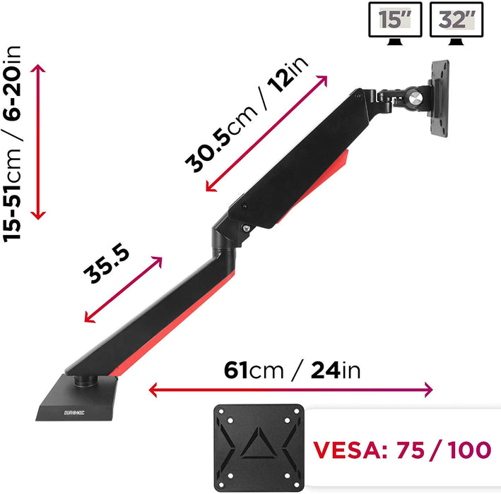 Duronic DMGM5X1 Supporto Monitor | Supporto da scrivania con luci LED Rosse Integrate | Altezza Regolabile e orientabile | per Monitor da 15-32 | capacità 8 kg | VESA 75/100