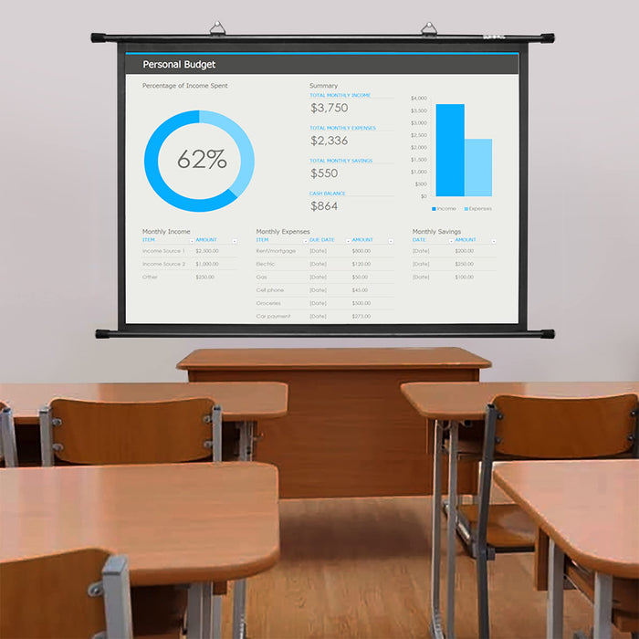 Duronic BPS90 4:3 Telo Proiettore 90 pollici, Schermo per proiettore, Telo da proiezione interno esterno, Home theater cinema Full HD 3D 4K, Schermo di proiezione anti pieghe per casa ufficio scuola